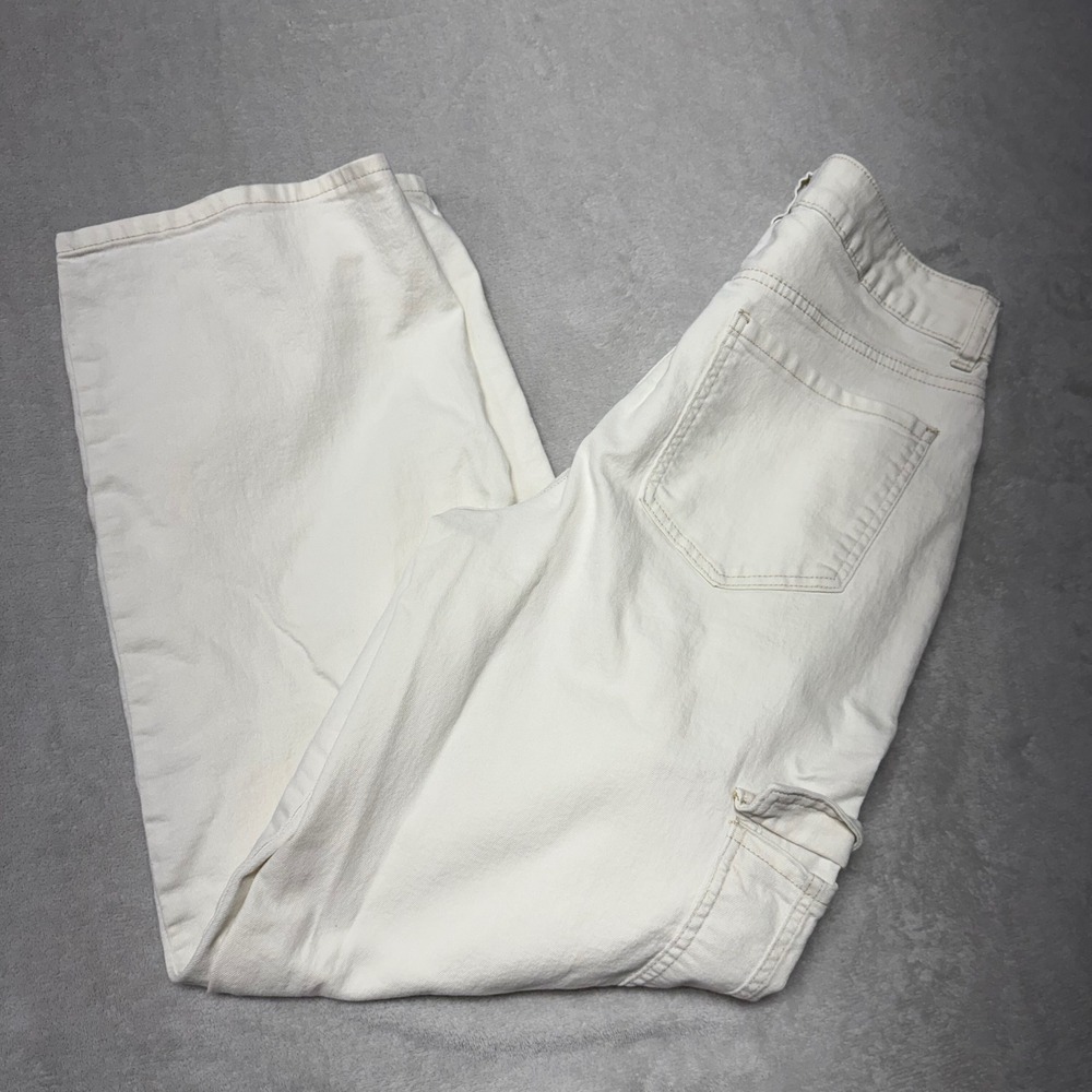 D.Jeans Cream Wide Leg Cargo‎ Pants Off White High Rise Utility Denim Size 8